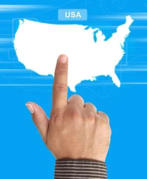 Hand pushing usa map Stock Photos