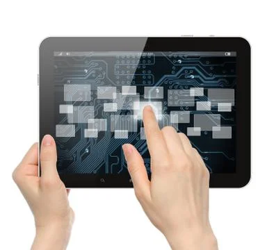 Hand pushing virtual button . Stock Photos