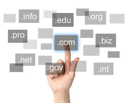 Hand pushing virtual domain name . 스톡 사진