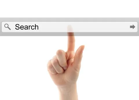 Hand pushing virtual search bar Ilustración de archivo