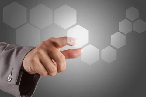 Hand pushing on a virtual touch screen interface Stock Illustration