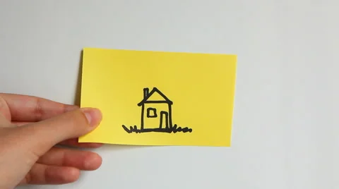 Hand put painted home on the white wall Stock Footage 65340455