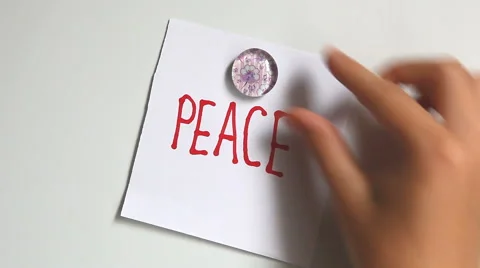 Hand put word Peace and than word War on white wall 動画素材 65339093