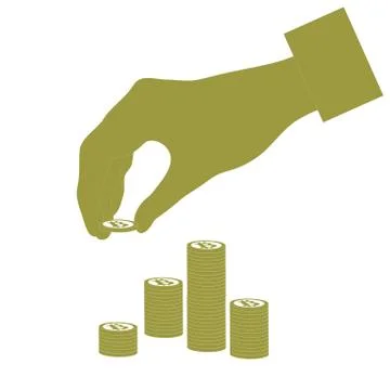 Hand that puts bitcoin in a stack of bitcoins. Stock Illustration