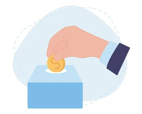 Hand puts a coin in a box Stock Illustration