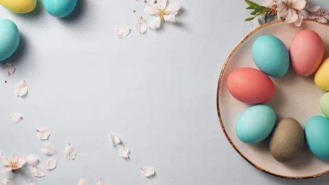 Hand puts a greeting card on the easter decorated table Stock Footage 127138870