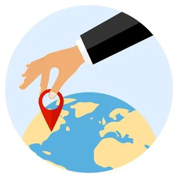 The hand puts a mark on the planet Earth. 스톡 일러스트