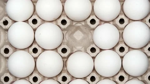 Hand Puts One Brown Egg With Rotating White Chicken Eggs In A Container. Fresh R Stock Footage 163650846