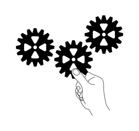 Hand putting a cog Stock Illustration