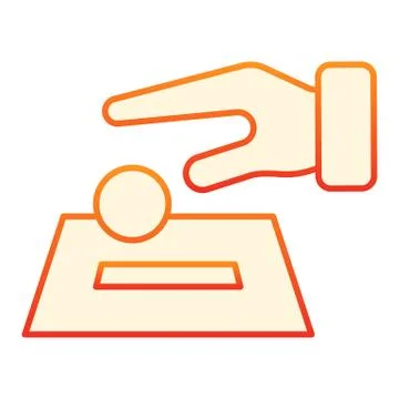 Hand putting coin in box flat icon. Donate orange icons in trendy flat style Stock Illustration