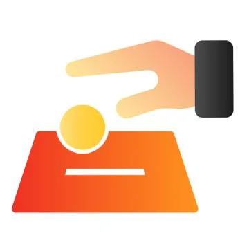 Hand putting coin in box flat icon. Donate color icons in trendy flat style Stock Illustration