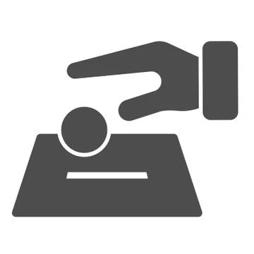 Hand putting coin in box solid icon. Donate vector illustration isolated on 스톡 일러스트