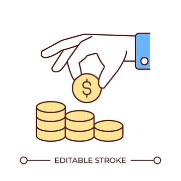 Hand putting coin on stack line color icon イラスト素材