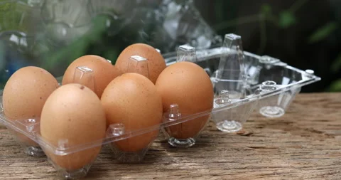 Hand putting an eggs plastic egg tray, Stock Footage 138987606