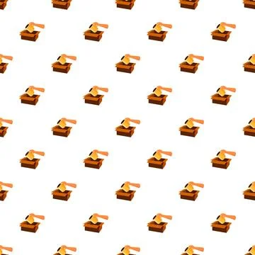 Hand putting mug into donation box pattern Stock Illustration