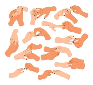 Hand Putting a Ring Finger set collection, marriage hands, Man putting a di.. Stock Illustration