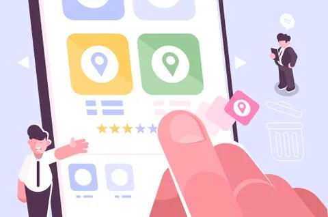 Hand putting star symbol to increase rating of app Stock Illustration
