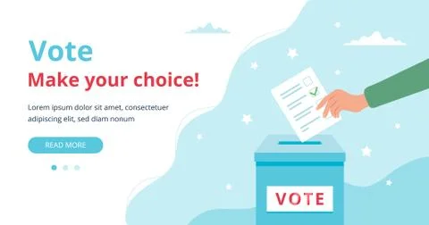 A hand putting a vote into the box. Voting web page concept. Stock Illustration