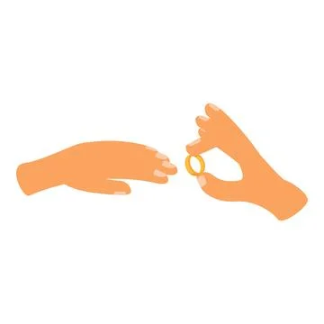 Hand putting wedding ring on another hand, marriage proposal イラスト素材