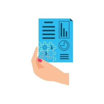 Hand with puzzle pieces in shape document statistic Illustrazione stock