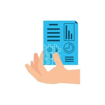 Hand with puzzle pieces in shape document statistic Stock Illustration