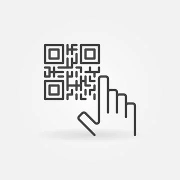 Hand with QR Code vector concept line icon Stock Illustration