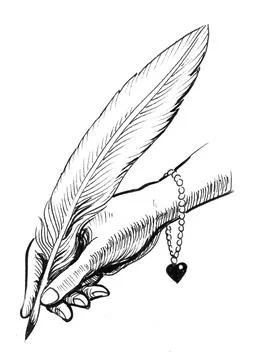 Hand with a quill Illustrazione stock