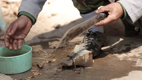 Hand-rain the knife Stock Footage 263092986