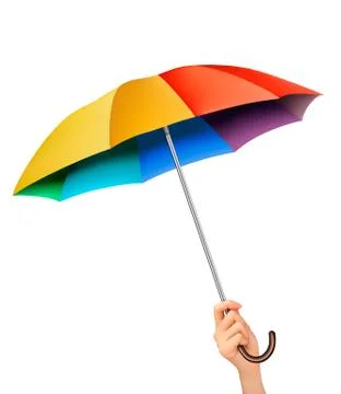 Hand with a rainbow umbrella. vector. Stock Illustration