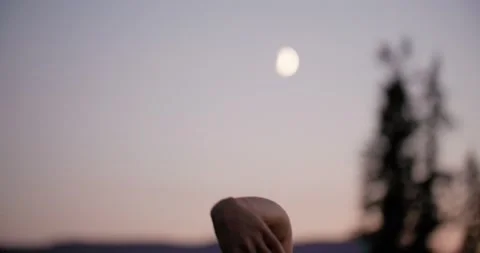 Hand raised in air under the moonlight, dusk, sunset 库存影片 211483669