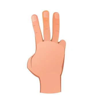 Hand raised up with three finger. Object isolated on white background. Funny  Stock Illustration
