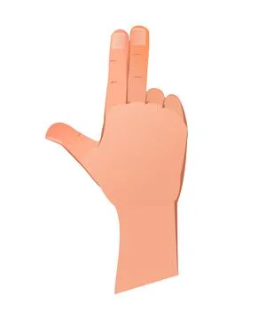 Hand raised up with two fingers. Object isolated on white background. Funny 스톡 일러스트