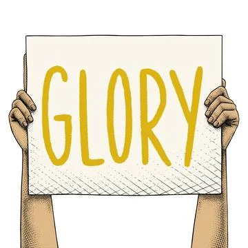 Hand raising a sign that says Glory Colored Stock Illustration