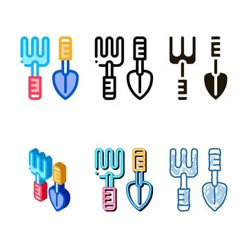 Hand rake and shovel tools icon vector outline modern Ilustración de archivo