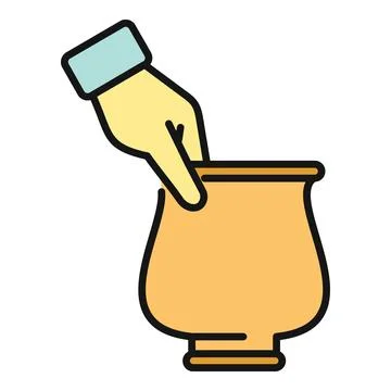 Hand reaching into ceramic pot donation giving Stock Illustration