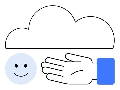 Hand Reaching for Cloud and Smiling Face Symbolizing Support and Optimism Illustrazione stock