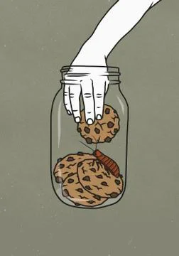 Hand reaching into cookie jar with cockroach Stock Illustration