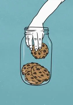 Hand reaching into cookie jar Stock Illustration