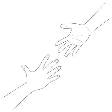Hand reaching to each other. Helping hand. Close up body part. Stock Illustration