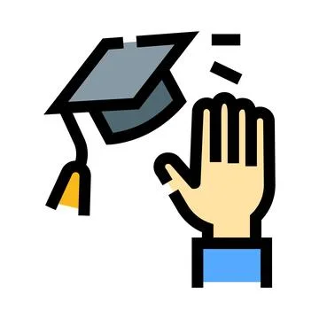 Hand reaching for flying graduation cap celebrating achievement Stock Illustration