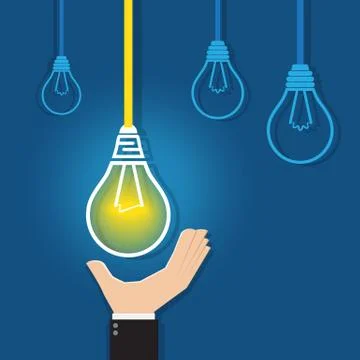 Hand reaching for a  glowing unique light bulb Stock Illustration