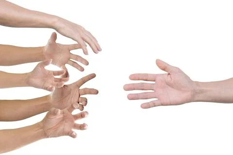 Hand reaching for helping hand, Isolated on white background. Foto stock