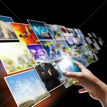 Hand reaching images streaming as internet concept Stock Illustration