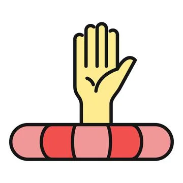 Hand reaching from lifebuoy needing help and rescue Stock Illustration