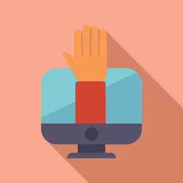 Hand reaching out from computer screen asking question Illustrazione stock