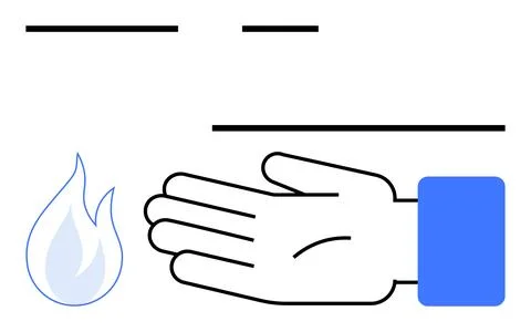 Hand Reaching Out to Light Blue Flame Symbolizing Heat and Energy Stock Illustration