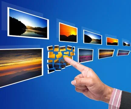 Hand reaching point to images Stock Illustration