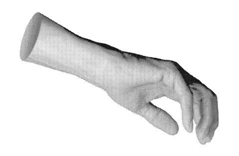 Hand reaching stretching to touch something. Halftone style vector isolated o Stock Illustration