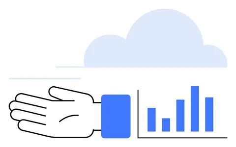 Hand Reaching Toward Cloud with Overlaid Bar Graph, Emphasizing Data Analys.. 스톡 일러스트