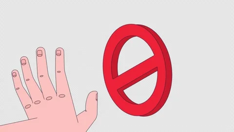 Hand reaching toward stop sign and withdrawing 2D animation Stock Footage 337541153
